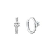 Stfery Platinum Huggie Earrings for Women Real Gold, Half Eternity Hoop Earrings Pave Moissanite PT950
