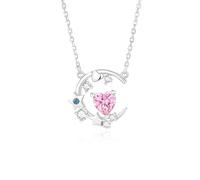 Stfery Platinum Necklace for Women, Moon Star Pendant Necklace with Heart Shape Created Sapphire Moissanite Topaz Real Gold PT950