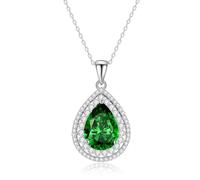 Stfery Platinum Necklace for Women, Pave Halo Pendant Necklace with 10x14mm Pear Lab Grown Emerald Moissanite Real Gold PT950
