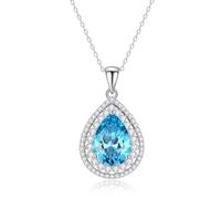 Stfery Platinum Necklace for Women, Pave Halo Pendant Necklace with 10x14mm Pear Topaz Moissanite Real Gold PT950
