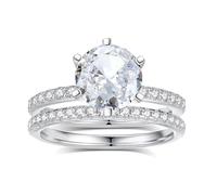 Stfery Platinum Promise Ring Set Real Gold Personalized, Classic 2ct Moissanite Stacker Ring for Women Size 6