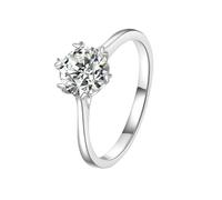 Stfery Platinum Solitaire Ring Real Gold Women, Heart Prong 1ct Round Moissanite Statement Ring Personalized Size 9.5