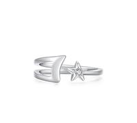 Stfery Platinum Star Moon Open Ring for Women, Lab Created Diamond Ring Real Gold Personalized Size I 1/2