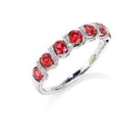 Stfery Promise Rings 18K Real White Gold Set with 0.9ct Round Ruby Pavé Diamonds Marriage Band Size P 1/2