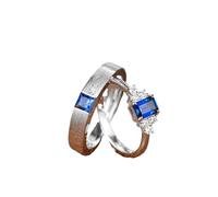 Stfery Promise Rings for Couples 14K White Gold, Classic Womens Triple Stone Ring Real Gold Anniversary Rings His and Her with 0.5ct Lab Grown Sapphire Au585 Size T 1/2