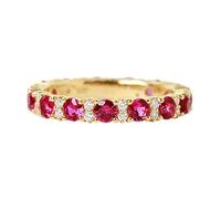Stfery Real Gold Rings for Women 18K Set with 1ct Round Ruby Pavé Diamonds Wedding Band Size I 1/2