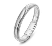 Stfery Ribbed Snake Stainless Steel Silver Bangle Bracelet for Men 12mm