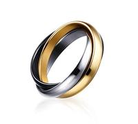 Stfery Rings Stainless Steel Threes and Three Colors Round Rings Gold Silver Black Wedding Engagement Ring, Size J 1/2