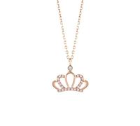 Stfery Rose Gold Diamond Necklace 14K for Women, Elegant Crown Pendant with Natural Diamonds 0.07ct, Necklace Real Gold Au585