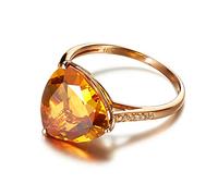 Stfery Rose Gold Promise Ring 18K Set with 4.4ct Triangle-Shape Citrine Pavé Diamonds Engagement Bands Size M 1/2