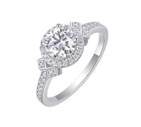 Stfery Round Pave Halo Ring Platinum 950 Real Gold, Classic 4-Prong 1ct Moissanite Promise Ring Personalized for Women Size 9.5
