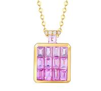 Stfery Sapphire Necklace 9K Yellow Gold, Classic Perfume Bottle Pendant with Baguette Pink Sapphire 1.3ct and Diamonds, Necklace Real Gold Au375 for Women