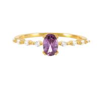 Stfery Stacking Ring 9K Yellow Gold Real Gold, Amethyst Marriage Band Ring for Women Size S 1/2