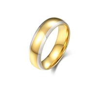 Stfery Stainless Steel Bicolor Curved Band Ring for Men, Gold Polished Ring 6mm Size N 1/2
