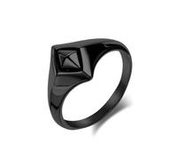 Stfery Stainless Steel Diamond-shaped Signet Ring for Men, Black Polished Ring 14mm Unisex Size T 1/2