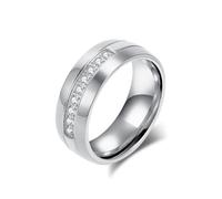 Stfery Stainless Steel Men Row of Zircon Band Ring Silver Curved Ring 8mm Unisex Size V 1/2