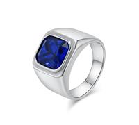 Stfery Stainless Steel Men Square Signet Ring Silver Blue Stone Ring 16mm for Him Size V 1/2