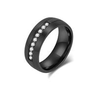 Stfery Stainless Steel Men's Row of Zircon Band Ring Black Curved Ring 8mm Unisex Size X 1/2