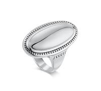 Stfery Stainless Steel Oval Cocktail Ring for Women, Silver Polished Beaded Edge Ring 32mm Size R 1/2