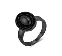 Stfery Stainless Steel Vintage Oval Signet Ring for Women, Black Twisted Beaded Edge Ring 18mm Size X 1/2