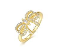 Stfery Statement Ring 18K Yellow Gold Real Gold for Women, Moissanite Bow Ring Personalized Size 7.5
