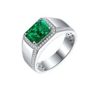 Stfery Sterling Silver Signet Ring Men, Lab Grown Emerald Classic Rectangular Gemstone Engagement Band Ring Real Gold Size T 1/2