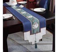 Stfery Table Runner Elegant, Coffee Table Decor Blue White 13.2x72 Inch Chinese Style River Moutain Landscape Crane Polyester Kitchen Living Room