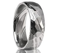 Stfery Tungsten Steel Curve Striped Ring for Men, Silver Marble Texture Band Ring 8mm Size N 1/2