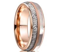 Stfery Tungsten Steel Curved Fluted Band Ring for Men, Rose Gold Meteorite Pattern White Shell Inlay Ring 8mm for Couple Size X 1/2