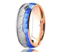 Stfery Tungsten Steel Men Band Ring Rose Gold Silver Blue Meteorite Pattern Blue Shell Inlay Ring 8mm for Him Size Z+3