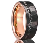 Stfery Tungsten Steel Mens Hammered Finish Band Ring Black Rose Gold Meteorite Pattern Inlay Ring 8mm for Him Size V 1/2