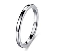 Stfery Tungsten Steel Women Plain Ring, Classic 2mm Polished Curved Silver Band Unisex Size U 1/2