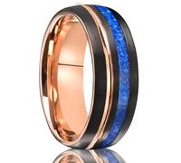Stfery Two-tone Curved Tungsten Steel Men Band Ring Black Rose Gold Blue Opal Inlay Ring 8mm for Him Size Z