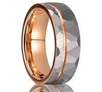 Stfery Two-Tone Hammered Tungsten Steel Men's Ring Rose Gold Silver Fluted Band Ring 8mm for Him Size Z