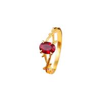 Stfery Vintage Created Ruby Branch Ring 18 Karat Gold Wedding Ring for Her, Yellow Gold Engagement Rings with 1ct Oval Lab Grown Ruby and Moissanite 18K Size U 1/2