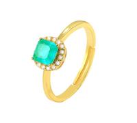 Stfery Vintage Gemstone Ring 9 Kt Yellow Gold Real Gold, Created Tourmaline Promise Ring for Women Size M 1/2