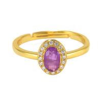 Stfery Vintage Oval Ring 9K Yellow Gold Real Gold, Created Purple Spinel Marriage Band Ring for Women Size S 1/2