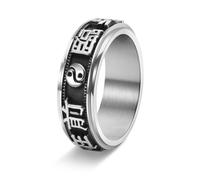 Stfery Vintage Yin Yang Nine Word Mantra Spinner Ring Size N 1/2