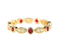 Stfery Wedding Band 18K Gold for Women Set with 0.25ct Round Pigeon Blood Ruby Pavé Diamonds Promise Rings Size K 1/2