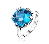 Stfery Wedding Band for Her 18K White Gold Set with 7.5ct Round Blue Topaz Marriage Rings Size J 1/2