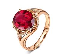 Stfery Wedding Bands for Her Rose Gold 18K 2ct Red Tourmaline Pavé Diamonds Promise Band Size K 1/2