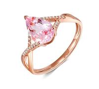 Stfery Wedding Ring for Women Rose Gold 18K Set with 1ct Pear Shape Pink Morganite Pavé Diamonds Promise Bands Size I 1/2