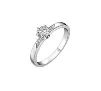 Stfery White Gold Diamond Promise Rings 18K for Women, Classic 6 Prong Round Solitaire Ring Real Gold Anniversary Band with Natural Diamond 0.3ct Au750 Size M 1/2