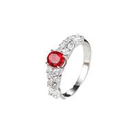 Stfery White Gold Engagement Ring 14K in Created Ruby, Elegant Angel's wings Gemstone Ring Women Promise Bands with 4 Prong 1ct Oval Lab Grown Ruby and Moissanite Gold Au585 Size L 1/2