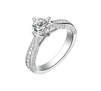 Stfery White Gold Engagement Ring 18K in Created Diamond, Classic 4 Prong Round Halo Pave Ring for Her, Gold Wedding Rings with Lab Grown Diamond 0.7ct Au750 Size O 1/2