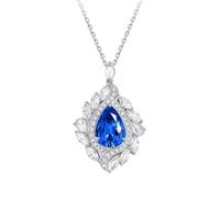 Stfery White Gold Necklace 18K for Women, Water Drop Shaped with 1.21ct Created Sapphire and Moissanite with Pear Lab Grown Sapphire 1ct and Pave Moissanites Gold Au750, 40+5cm