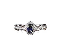 Stfery White Gold Promise Ring 18 Kt in Created Sapphire, Vintage Lace Crown Ring for Women, Real Gold Anniversary Rings with Oval Lab Grown Sapphire 0.7ct and Moissanite18 Karat Size J 1/2
