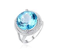 Stfery Women Wedding Band 18K White Gold Set with 12ct Round Brilliant Blue Topaz and Pavé Diamonds Engagement Rings Size M 1/2