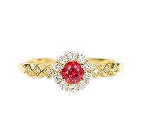 Stfery Women Wedding Ring Gold 18K Real Gold Set with 0.25ct Round Ruby Pavé Diamonds Engagement Bands Size O 1/2