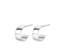 Stfery Womens 14K White Gold Open Hoop Earrings, Polished C Shape Stud Hoop Earrings Real Gold AU585 for Her